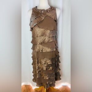 SL Fashions Shimmer Tiered Ruffle Embellishment Short Flutter Sleeveless 12 NWT